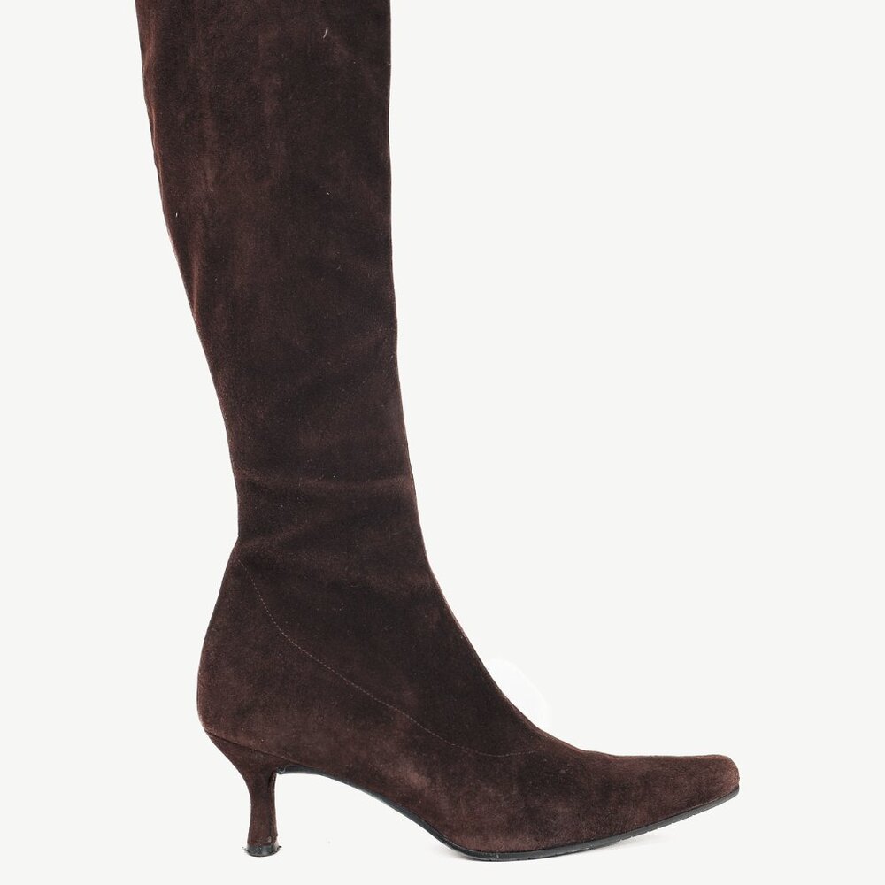 Stuart Weitzman Shapely Cola Suede Pointed-Toe Knee-High Boots